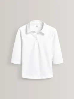Wit - Verpakking van 2 katoenen jersey schoolblouses met stretch en 3/4-mouwen (3-16 jr)