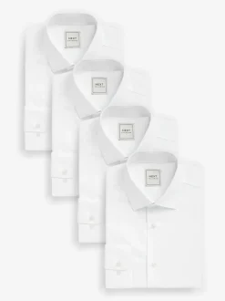 Wit - Verpakking van 4 onderhoudsvriendelijke slim fit smart overhemden met enkele manchetten