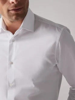 Wit - Verpakking van 4 onderhoudsvriendelijke slim fit smart overhemden met enkele manchetten