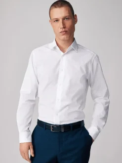 Wit - Verpakking van 5 onderhoudsvriendelijke slim fit smart overhemden met enkele manchetten