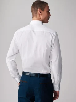 Wit - Verpakking van 5 onderhoudsvriendelijke slim fit smart overhemden met enkele manchetten