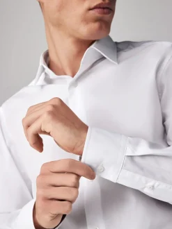 Wit - Verpakking van 5 onderhoudsvriendelijke slim fit smart overhemden met enkele manchetten