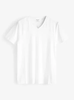 Wit - Verpakking van 2 slim-fit 100% katoenen T-shirts met V-hals en laagjes