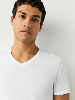 Wit - Verpakking van 10 slim-fit 100% katoenen T-shirts met V-hals en laagjes