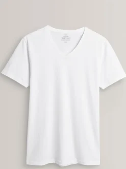 Wit - Verpakking van 5 slim-fit 100% katoenen T-shirts met V-hals en laagjes