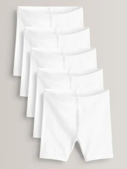 Wit - Verpakking van 5 stretchy fietsshorts met hoog katoengehalte (3-16jr)