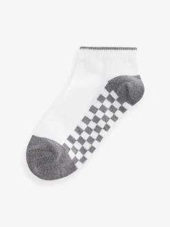 Wit dambordprint - 7 paar katoenrijke sneakersokken