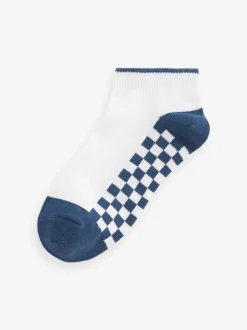 Wit dambordprint - 7 paar katoenrijke sneakersokken