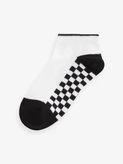 Wit dambordprint - 7 paar katoenrijke sneakersokken