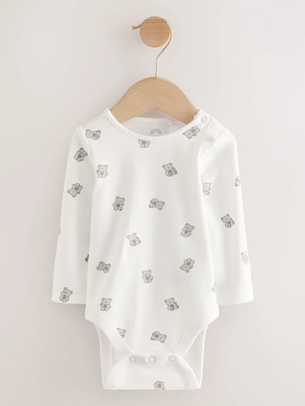 Wit met berenprint - Velours babyset met bretelbroek en rompertje (0-12mnd)