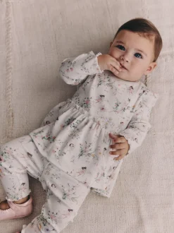Wit met elfje - Long Sleeve Frill Top And Leggings Baby 2 Piece Set (0mths-2yrs)