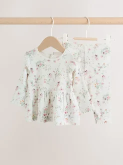 Wit met elfje - Long Sleeve Frill Top And Leggings Baby 2 Piece Set (0mths-2yrs)
