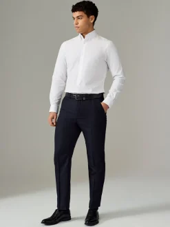 Wit met knopen aan de kraag - Slim Fit - Strijkvrij net overhemd met enkele manchet