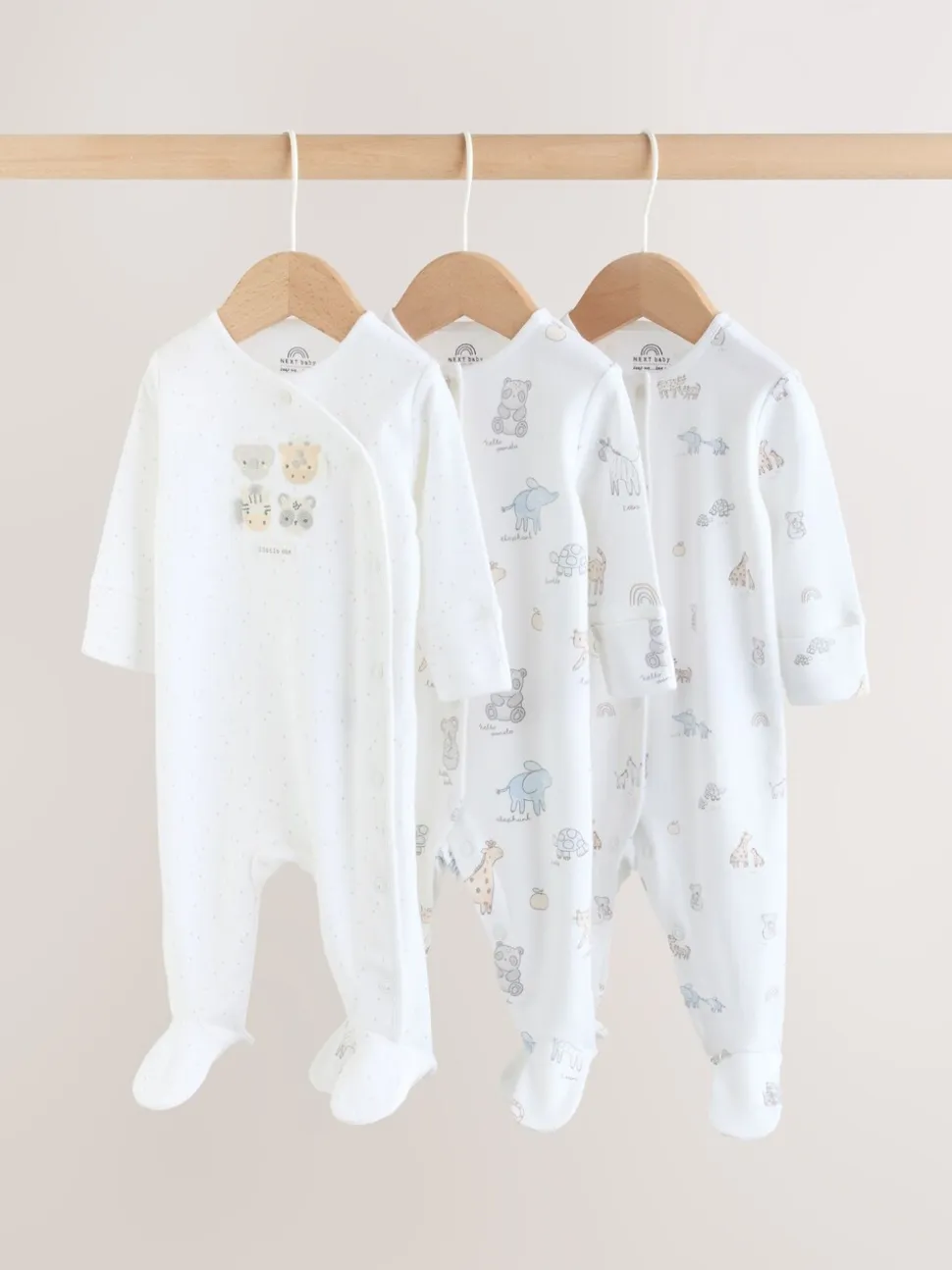 Wit met safariprint - Verpakking van 3 babypyjama's (0-2jr)