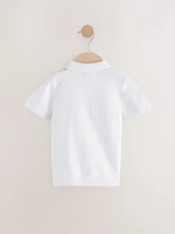 Wit met verticale strepen - 100% katoenen gebreid poloshirt met rits bij de hals (3mnd-7jr)