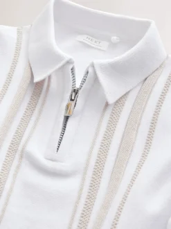Wit met verticale strepen - 100% katoenen gebreid poloshirt met rits bij de hals (3mnd-7jr)