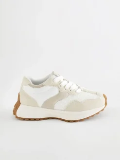 Wit neutraal - Vetersneakers met dikke zool