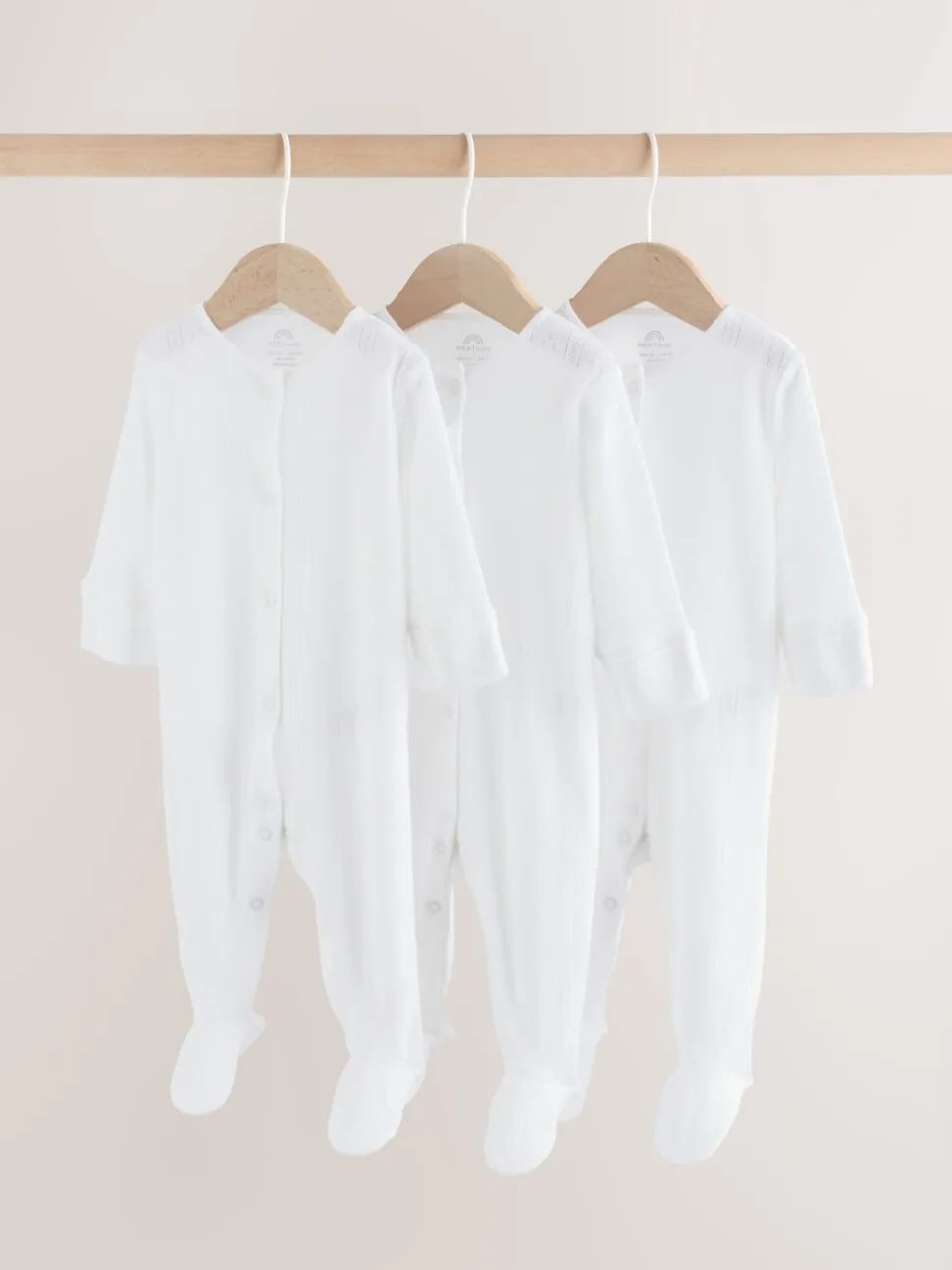 Wit pointelle - Baby Sleepsuits 3 Pack (0-18mths)