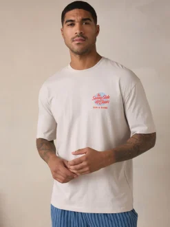 Wit/blauw - Graphic Short Sleeve Jersey Pyjamas Set
