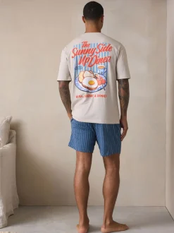 Wit/blauw - Graphic Short Sleeve Jersey Pyjamas Set