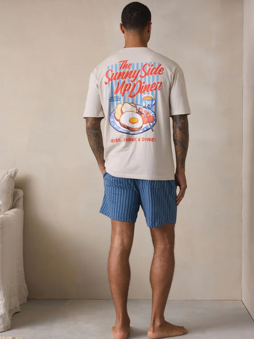 Wit/blauw - Graphic Short Sleeve Jersey Pyjamas Set