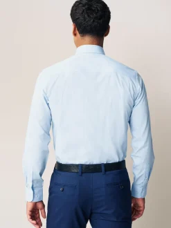 Wit/blauw - Normale Pasvorm - Onderhoudsvriendelijke nette overhemden met lange mouwen met enkele manchetten, verpakking van 2