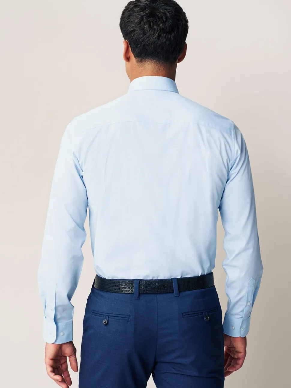 Wit/blauw - Normale Pasvorm - Onderhoudsvriendelijke nette overhemden met lange mouwen met enkele manchetten, verpakking van 2