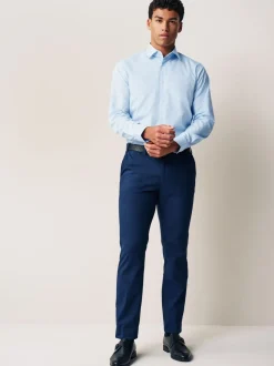 Wit/blauw - Normale Pasvorm - Onderhoudsvriendelijke nette overhemden met lange mouwen met enkele manchetten, verpakking van 2