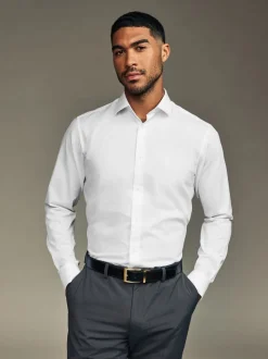 Wit/blauw - Slim Fit Easy Care Textured Single Cuff Smart Shirts 3 Pack