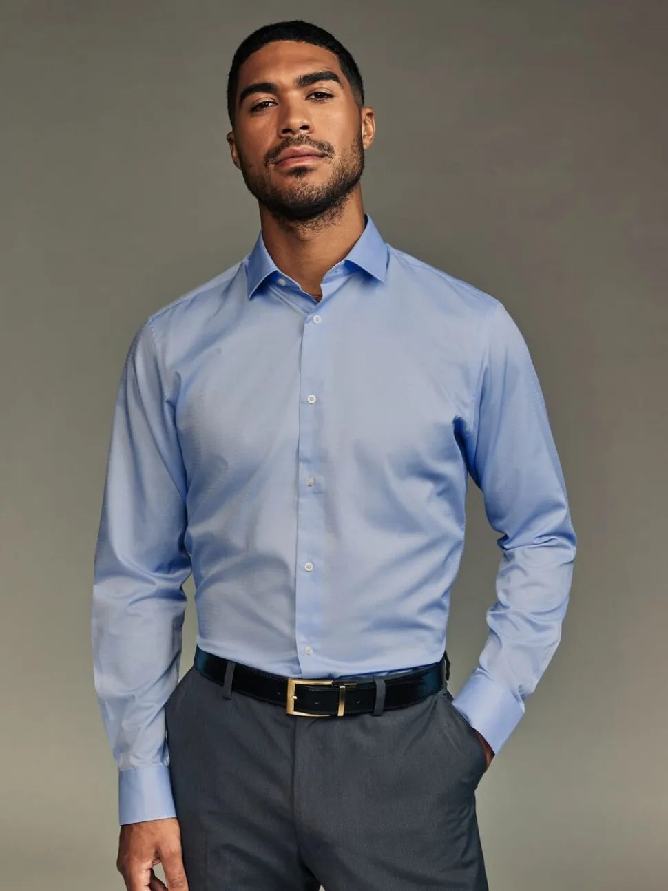 Wit/blauw - Slim Fit Easy Care Textured Single Cuff Smart Shirts 3 Pack