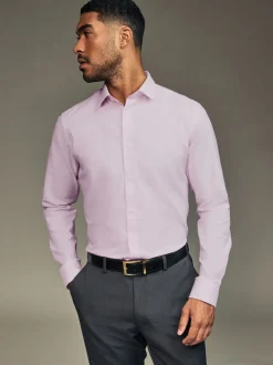 Wit/blauw - Slim Fit Easy Care Textured Single Cuff Smart Shirts 3 Pack