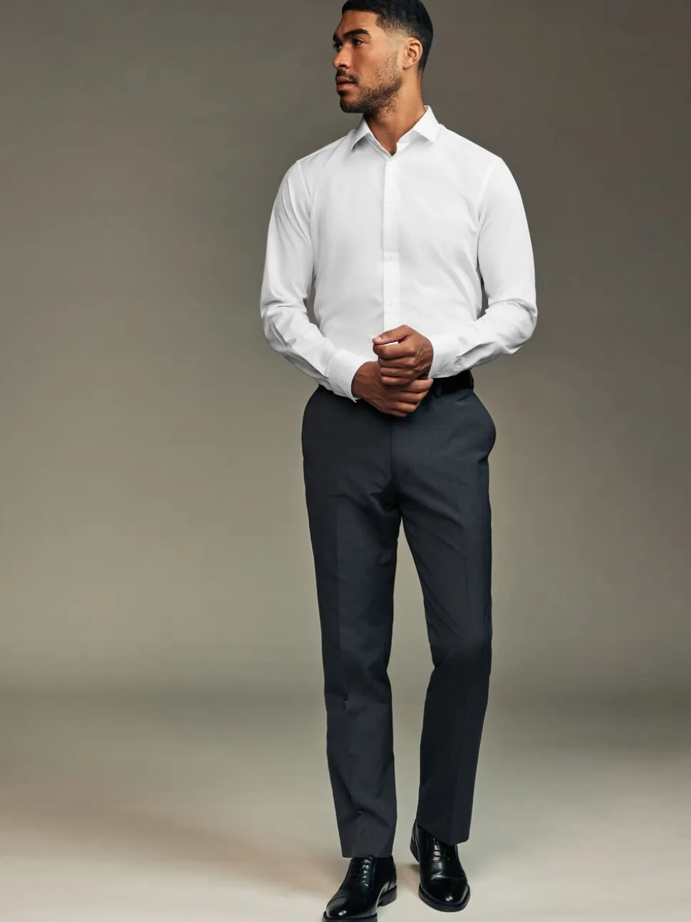 Wit/blauw - Slim Fit Easy Care Textured Single Cuff Smart Shirts 3 Pack
