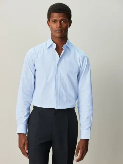 Wit/blauw gestreept - Cotton Rich Long Sleeve Formal Shirt