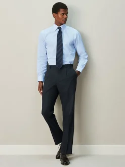 Wit/blauw gestreept - Cotton Rich Long Sleeve Formal Shirt
