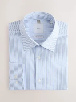Wit/blauw gestreept - Cotton Rich Long Sleeve Formal Shirt