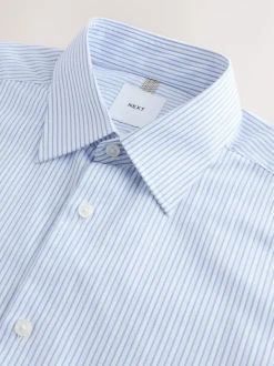 Wit/blauw gestreept - Cotton Rich Long Sleeve Formal Shirt