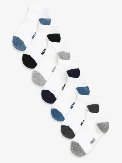 Wit/blauw/grijs met contrasterende hiel en teen - Verpakking van 7 paar sneakersokken met hoog aandeel katoen