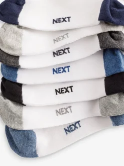 Wit/blauw/grijs met contrasterende hiel en teen - Verpakking van 7 paar sneakersokken met hoog aandeel katoen