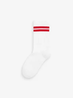 Wit/blauw/rood - Set van 5 paar geribbelde sokken met verzacht voetbed, katoengehalte en gekleurde boorden