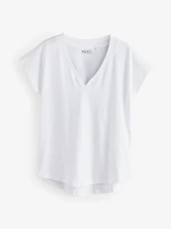 Wit/grijs/khaki/roest/bruin - Set van 5 T-shirts met V-hals en kapmouwen van 100% katoen