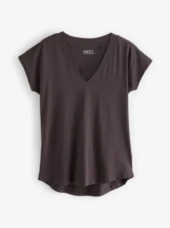 Wit/grijs/khaki/roest/bruin - Set van 5 T-shirts met V-hals en kapmouwen van 100% katoen