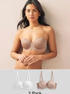 Wit/huidskleur - Verpakking van 2 strapless multiway beha's met lichte vulling in cupmaten A-E