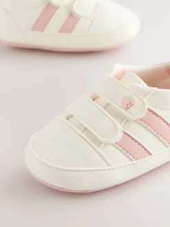 Wit/roze - Babyschoentjes met klittenbandsluiting (0 - 24 mnd)