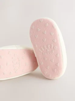 Wit/roze - Babyschoentjes met klittenbandsluiting (0 - 24 mnd)