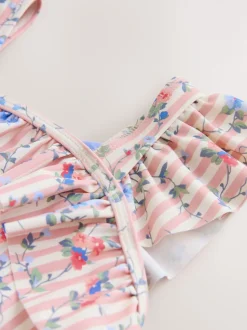 Wit/roze - Laura Ashley Frill Detail Swimsuit