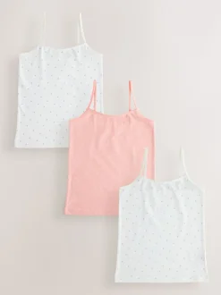 Wit/roze - Set van 3 cami topjes met bandjes en madeliefjesprint (1,5-16jr)