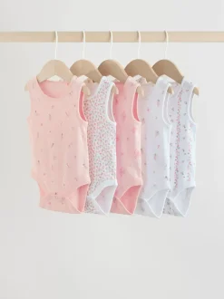 Wit/roze - Set van 5 katoenen hemdrompertjes voor baby's