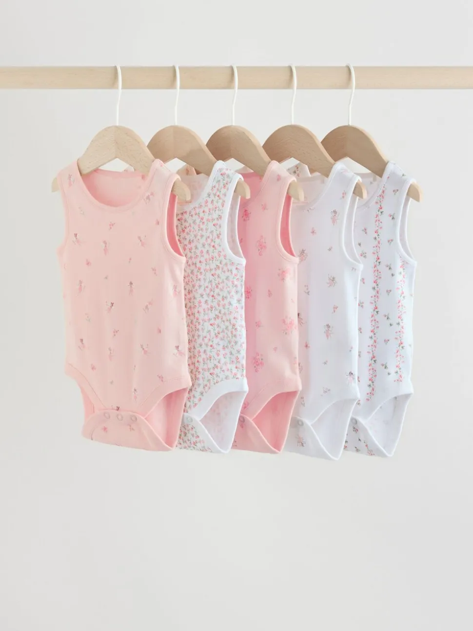 Wit/roze - Set van 5 katoenen hemdrompertjes voor baby's
