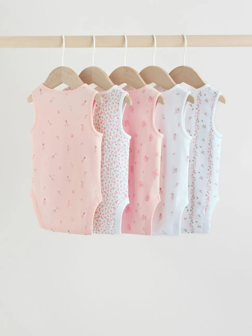 Wit/roze - Set van 5 katoenen hemdrompertjes voor baby's