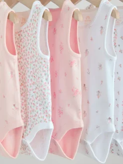 Wit/roze - Set van 5 katoenen hemdrompertjes voor baby's